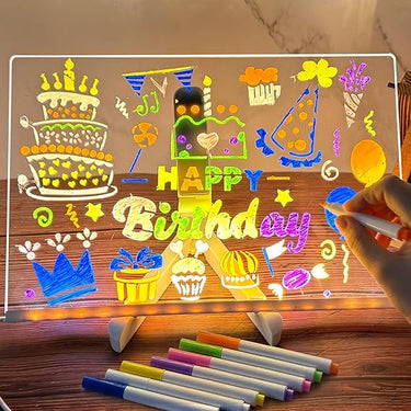 Tablero acrílico luminoso con Mensaje LED, Tablero de Notas Acrílico con 7 colores Bolígrafo - Con Soporte Ajustable, Tablero de Escritura LED Luminoso Transparente, Limpiable, Bloc de Notas